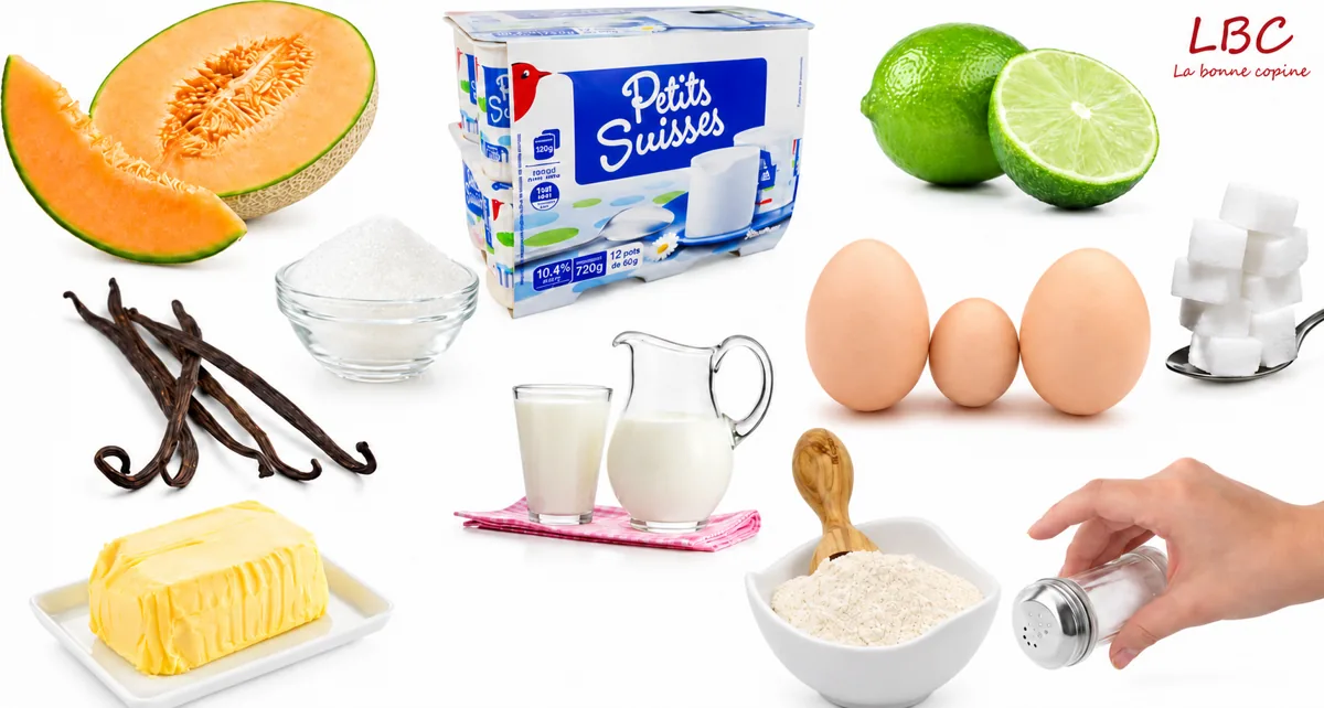 Ingr&eacute;dients des gaufres au melon : melon, citron vert, &oelig;ufs, farine et produits laitiers.