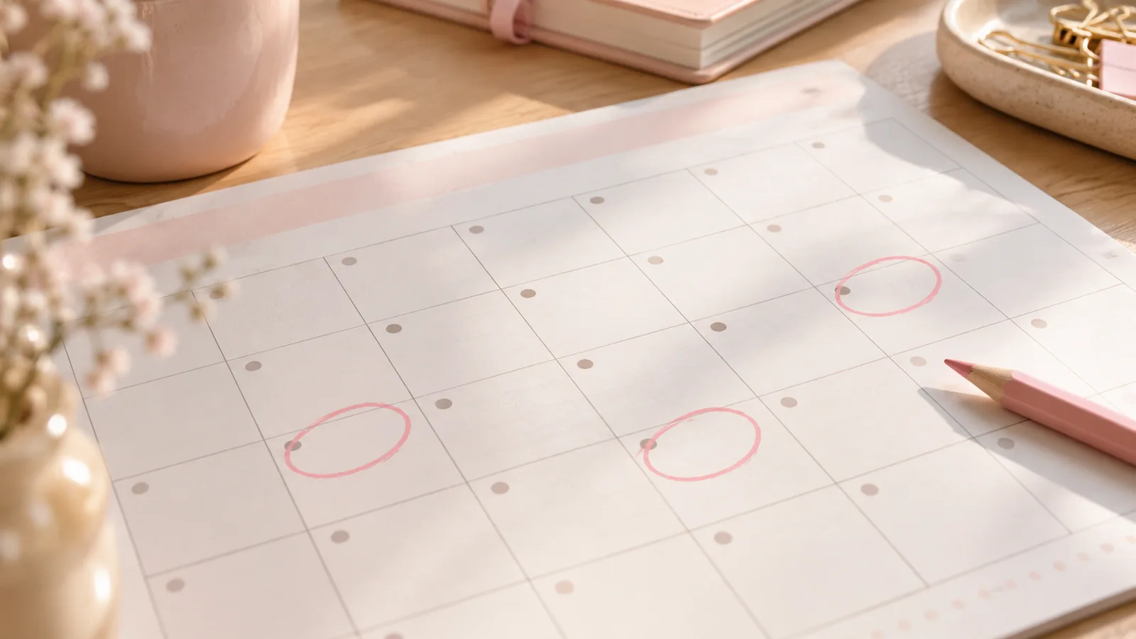 Calendrier mensuel dont certains jours sont entourés au crayon