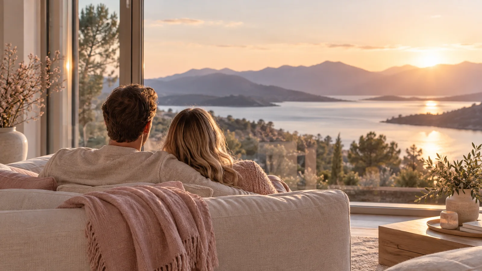 Un couple vu de dos assis côte à côte devant une fenêtre, leurs reflets visibles dans la vitre