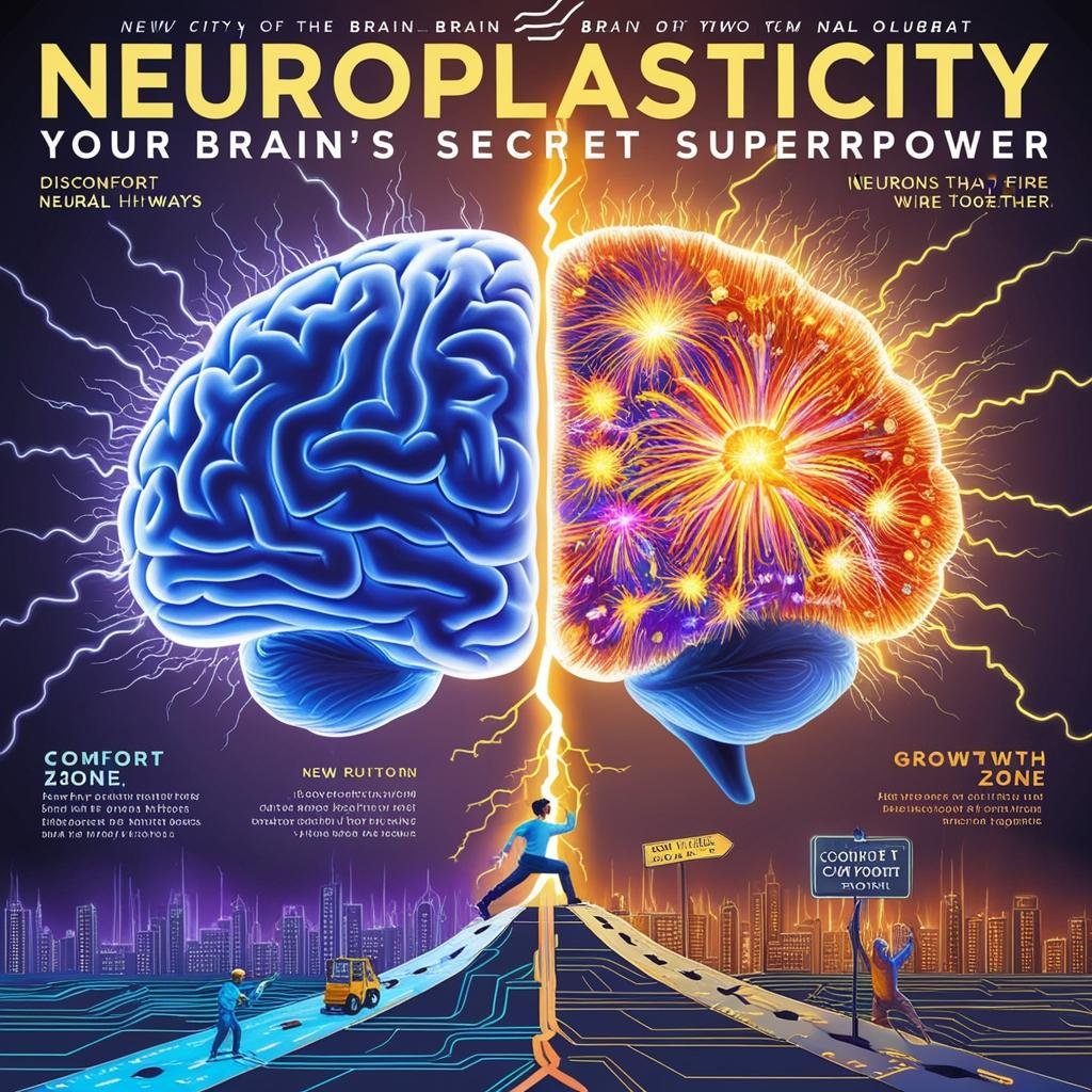Electrifying illustration depicting the brain's neuroplasticity as a dynamic cityscape | Labonnecopine