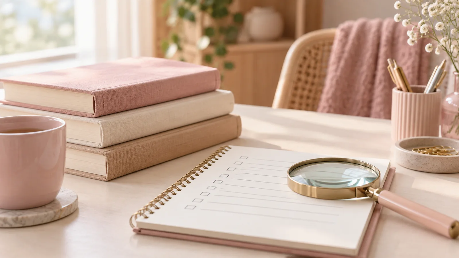Livres et bloc-notes avec une liste de cases &agrave; cocher pour &eacute;valuer une m&eacute;thode
