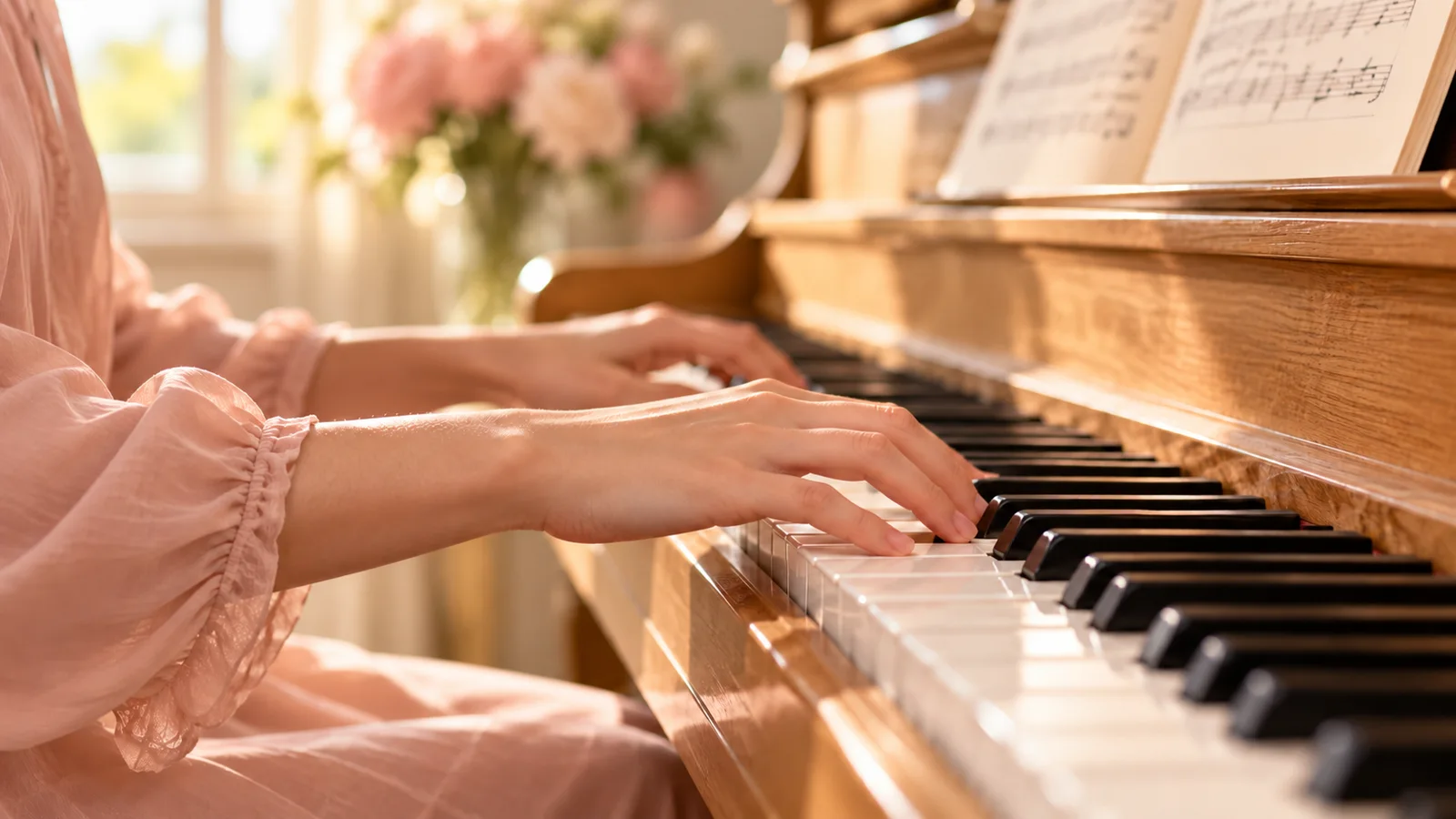 Mains sur un clavier de piano devant une partition, un d&eacute;fi &agrave; la mesure de ses comp&eacute;tences