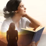 Femme lisant un livre, perdue dans ses pensées devant un paysage montagneux | labonnecopine