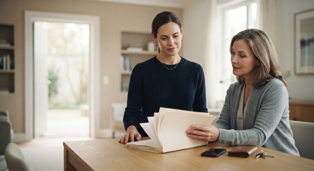 Deux femmes consultent des documents autour d’une table | La Bonne Copine