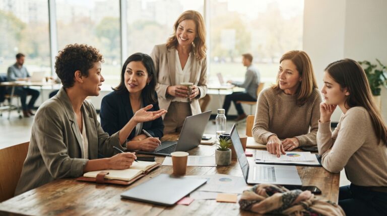 roupe de femmes professionnelles collaborant autour d’une table | La Bonne Copine
