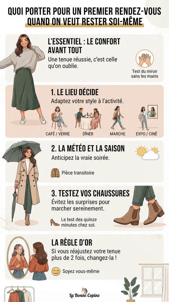Comment choisir sa tenue de premier rendez-vous pour rester soi-même et à l'aise. | La Bonne Copine