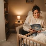 Une maman lit une histoire à son bébé dans une chambre chaleureuse | eBoons