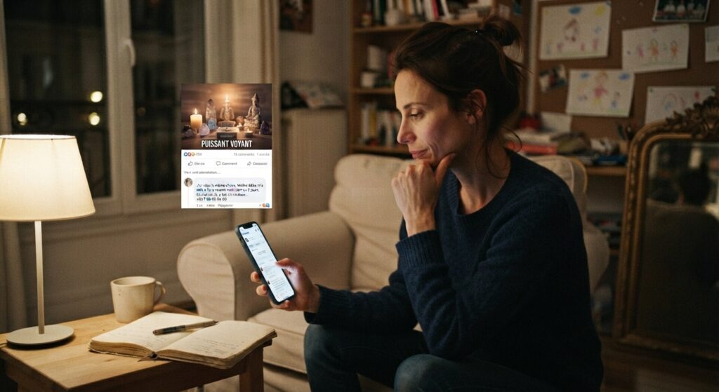Une femme est assise sur un canap&eacute;, lit sur t&eacute;l&eacute;phone et pense au calme | La Bonne Copine 
