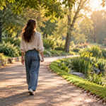 Femme marchant dans un parc, illustration pour se remettre d’une rupture amoureuse