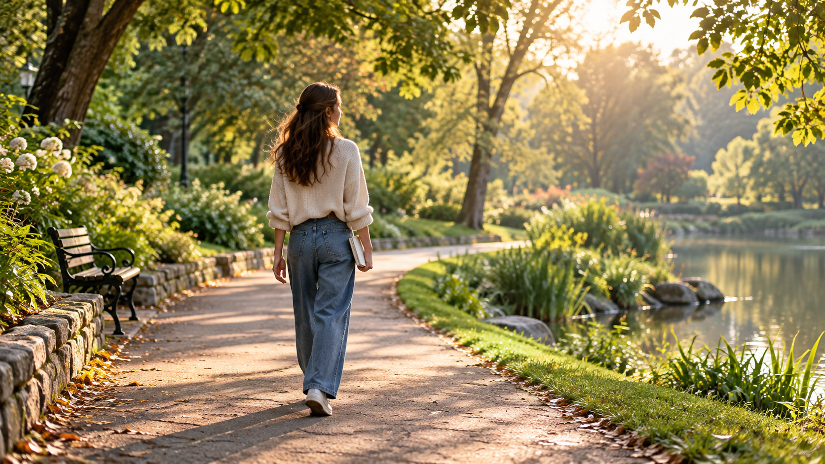 Femme marchant dans un parc, illustration pour se remettre d’une rupture amoureuse